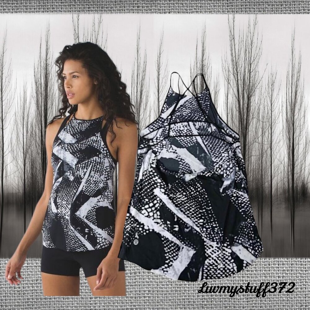 RARE- SEE VIDEO Lululemon Singlet Tank Black White Static Mist -Strappy Back